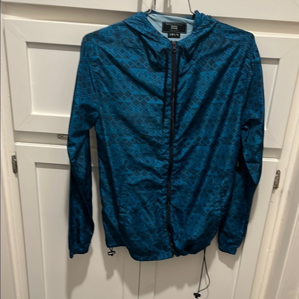 Blue Geometric Pattern Windbreaker Jacket